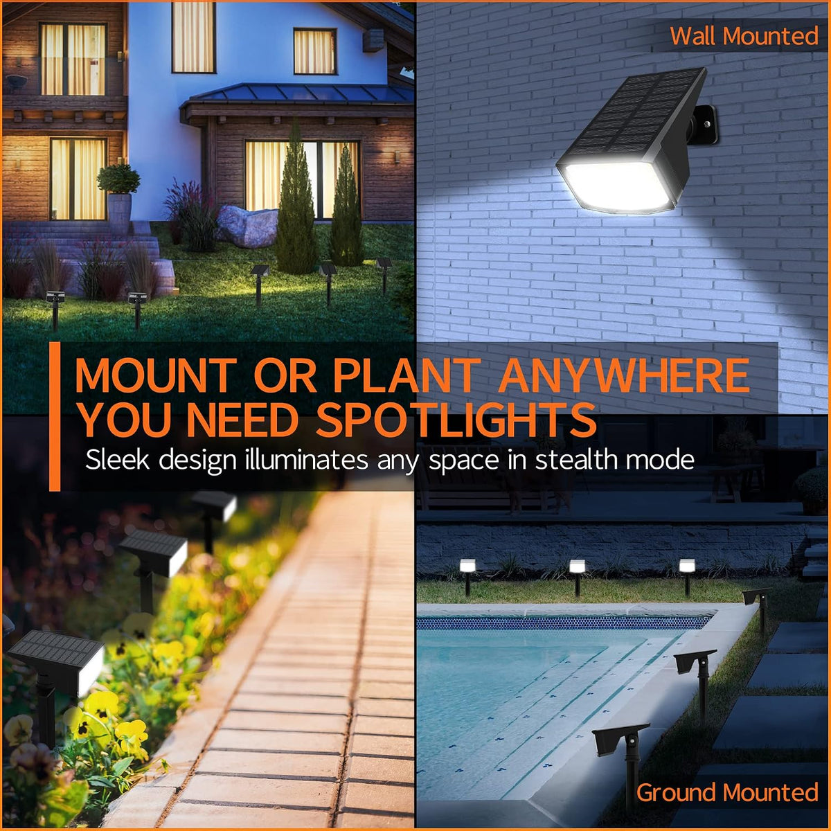 Otdair Solar Spot Lights Outdoor, IP65 50 LED Solar Spotlights Outdoor Waterproof, Solar Landscape Lights, 3 Modes Solar Outdoor Lights for Yard Driveway Porch Walkway, 4 Pack