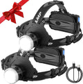 Otdair LED Rechargeable Headlamp, 150000 Lumens Super Bright Head Light with 5 Modes for Adults, IPX7 Waterproof, 90° Adjustable & Zoom Head Lamps for Running, Camping, Cycling, Climbing, 2 Pack