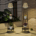 Solar Floor Lights Outdoor with 2 Plant Stands, 2 Pack Solar Lights Plant Stand, 45’’ Metal Solar Floor Lamps,Waterproof Solar Lantern Lights for Patio Backyard Garden Deck Porch Decor