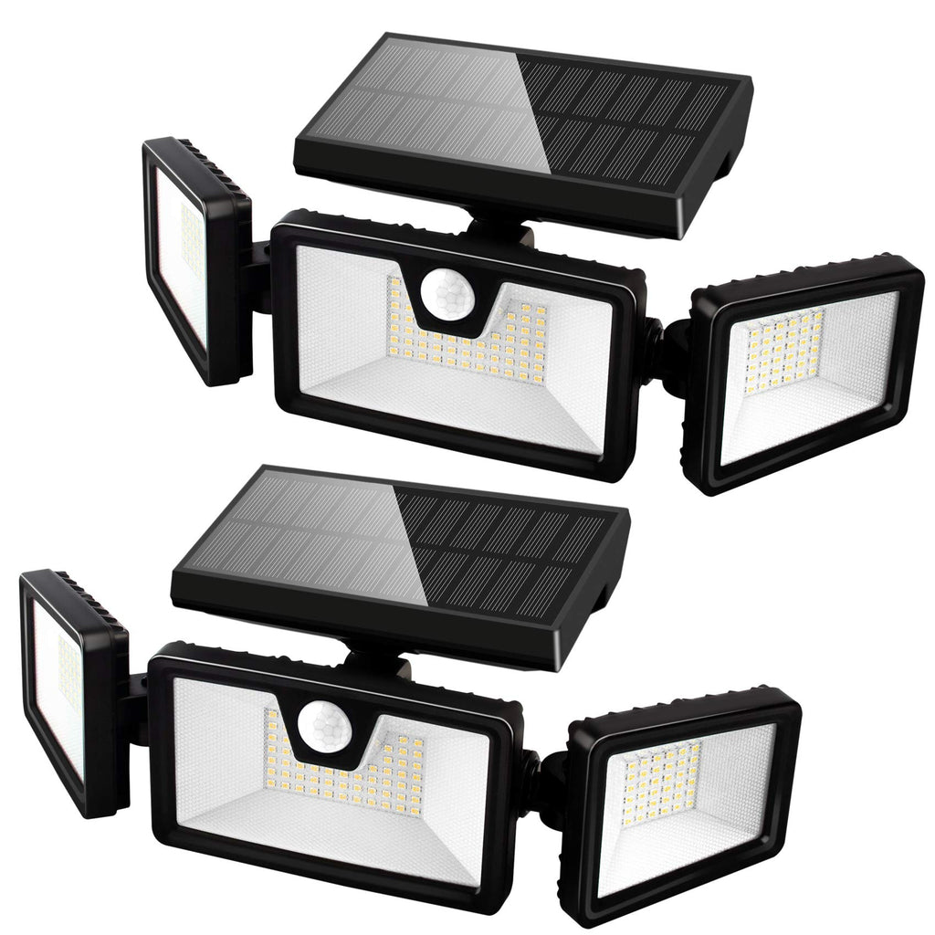 Otdair Solar Security Lights, 3 Head Adjustable Motion Sensor Lights 132LED Flood Lights Outdoor Spotlights 360° Rotatable IP65 Waterproof for Garden Patio Yard Porch Garage Pathway