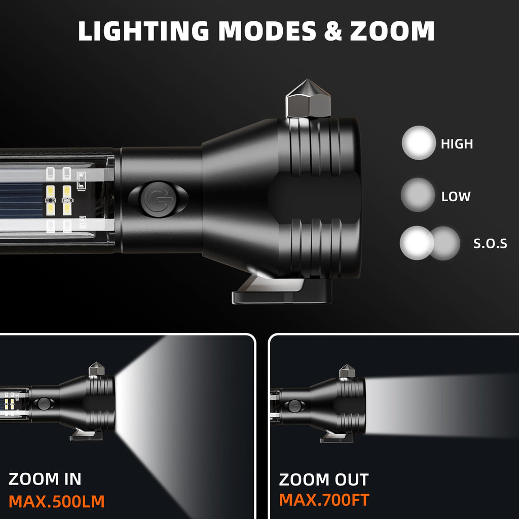 Otdair Solar/Rechargeable LED Flashlight, Multi Function Ultra Bright Flashlight, Emergency Strobe Light, USB-C Rechargeable, Survival Gear and Supplies, 5 Modes for Outdoor, Camping, Hiking, 2 Pack
