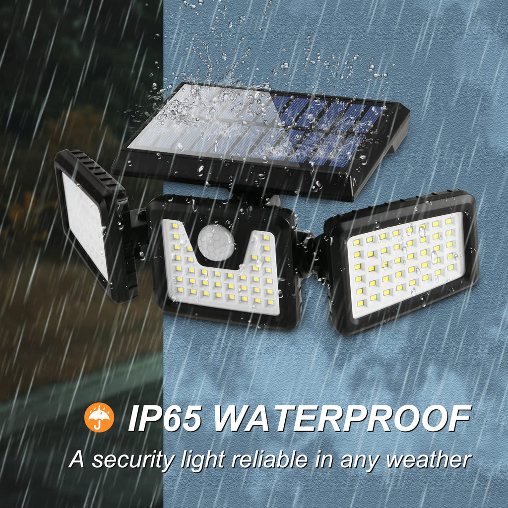 Otdair Solar Security Lights, 3 Head Motion Sensor Lights Adjustable 118LED Flood Lights Outdoor Spotlights 360° Rotatable IP65 Waterproof for Porch Garden Patio Yard Garage Pathway