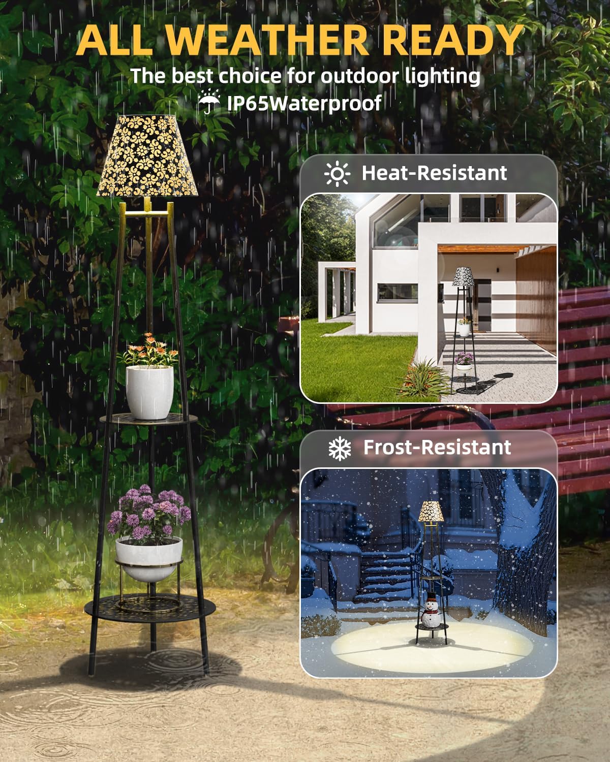 Solar Floor Lights Outdoor with 2 Plant Stands, 2 Pack Solar Lights Plant Stand, 45’’ Metal Solar Floor Lamps,Waterproof Solar Lantern Lights for Patio Backyard Garden Deck Porch Decor
