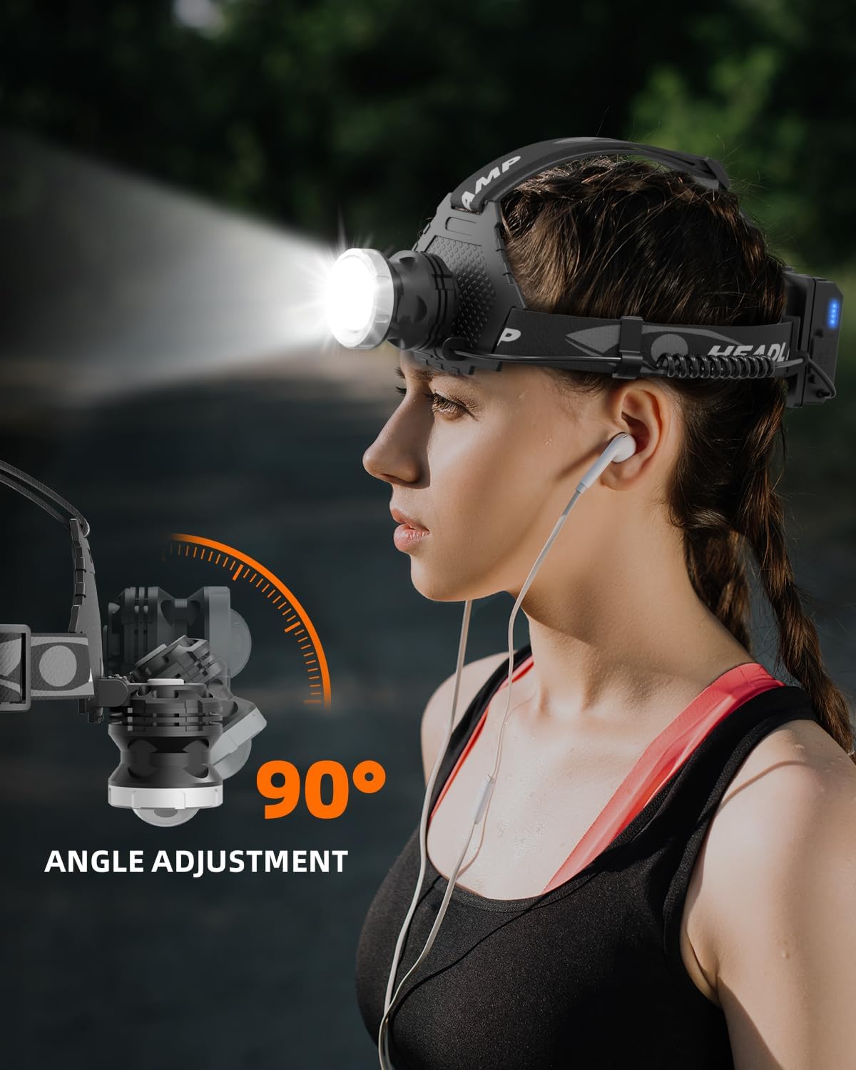 Otdair LED Rechargeable Headlamp, 150000 Lumens Super Bright Head Light with 5 Modes for Adults, IPX7 Waterproof, 90° Adjustable & Zoom Head Lamps for Running, Camping, Cycling, Climbing, 2 Pack