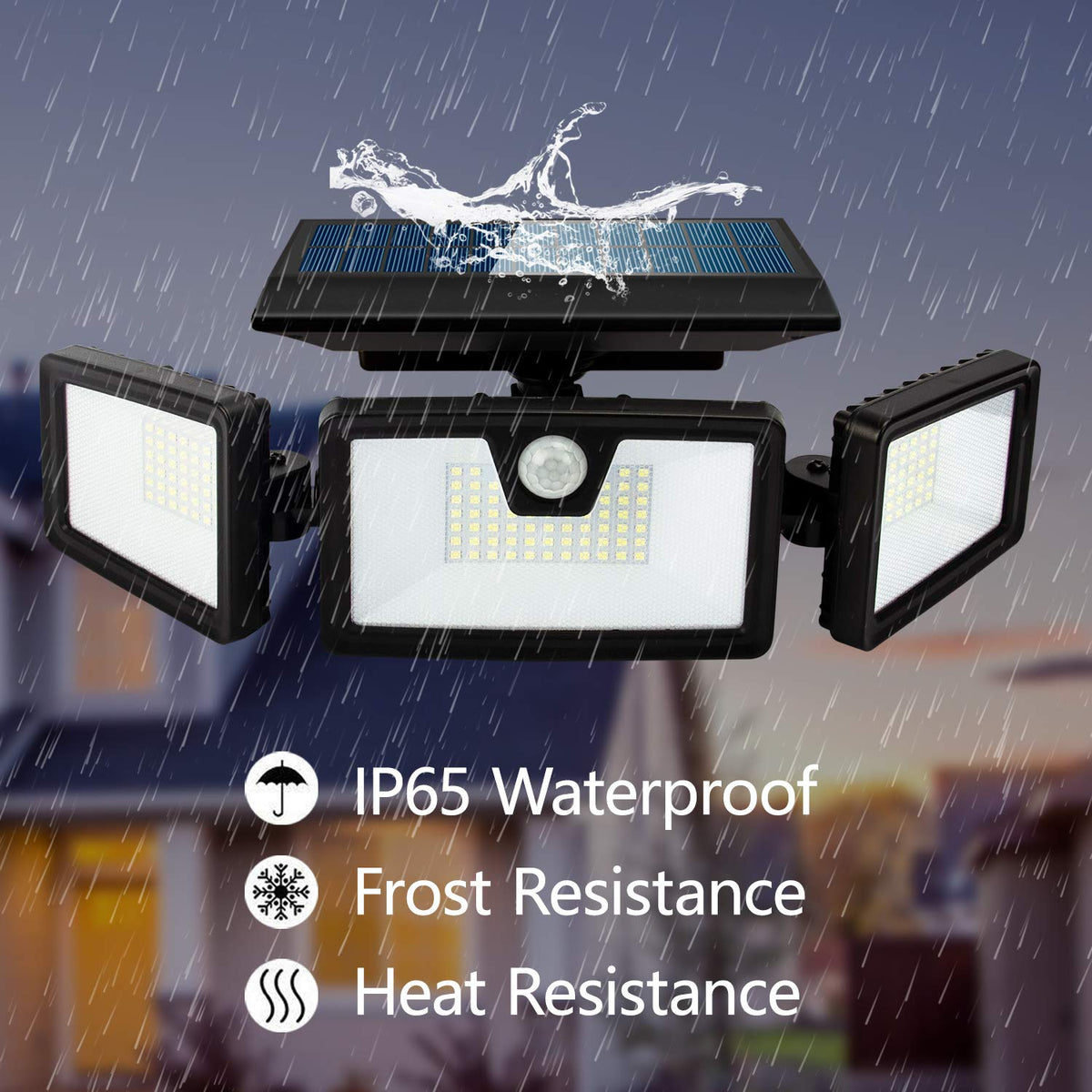 Otdair Solar Security Lights, 3 Head Adjustable Motion Sensor Lights 132LED Flood Lights Outdoor Spotlights 360° Rotatable IP65 Waterproof for Garden Patio Yard Porch Garage Pathway