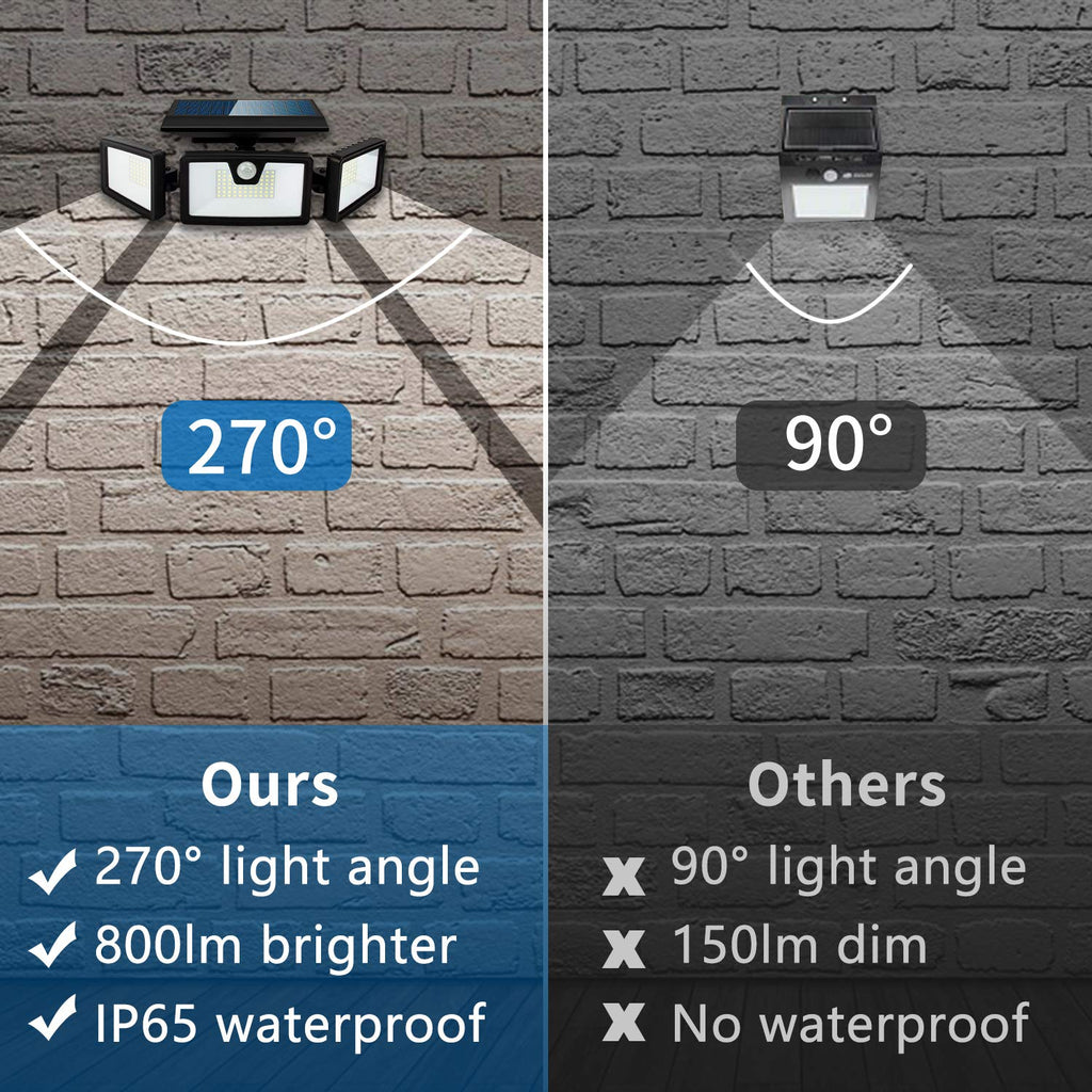Otdair Solar Security Lights, 3 Head Adjustable Motion Sensor Lights 132LED Flood Lights Outdoor Spotlights 360° Rotatable IP65 Waterproof for Garden Patio Yard Porch Garage Pathway