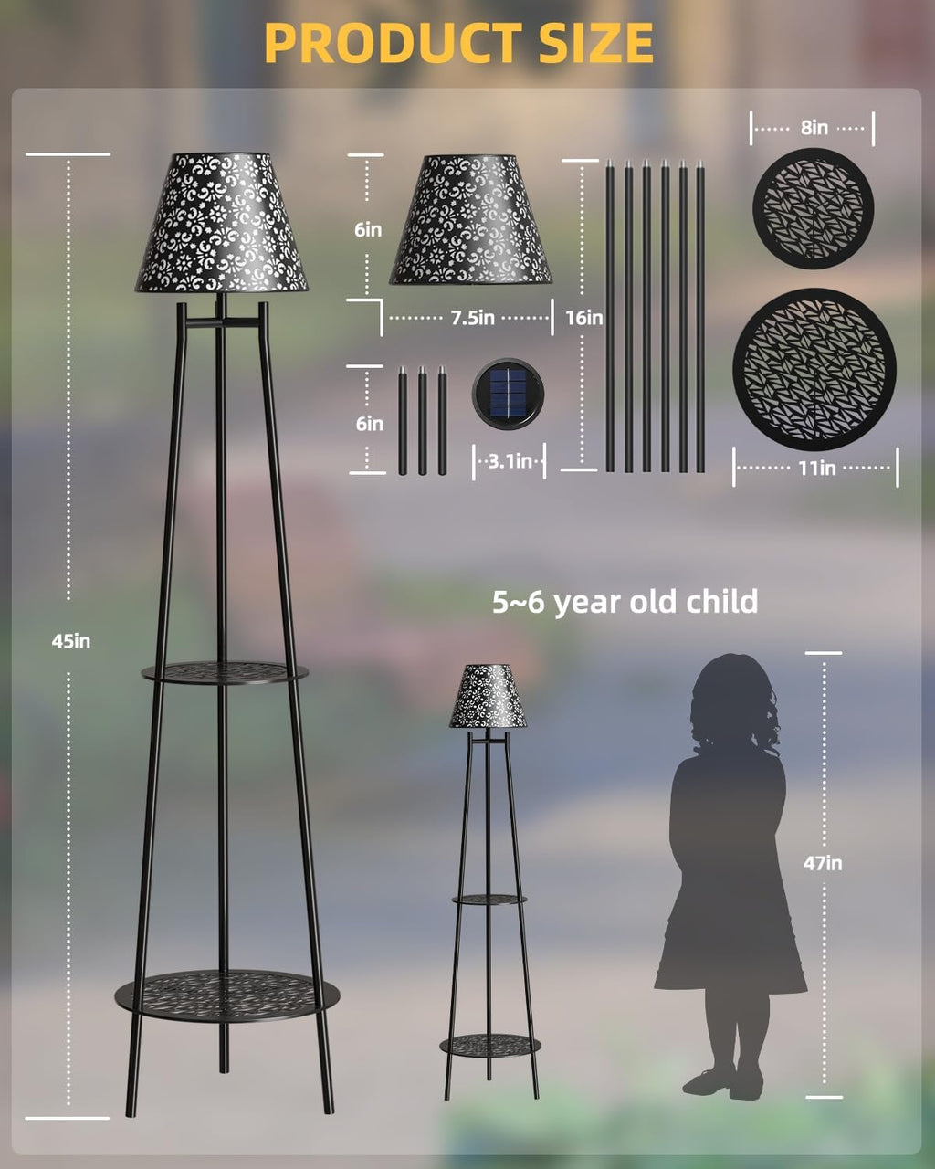 Solar Floor Lights Outdoor with 2 Plant Stands, 2 Pack Solar Lights Plant Stand, 45’’ Metal Solar Floor Lamps,Waterproof Solar Lantern Lights for Patio Backyard Garden Deck Porch Decor