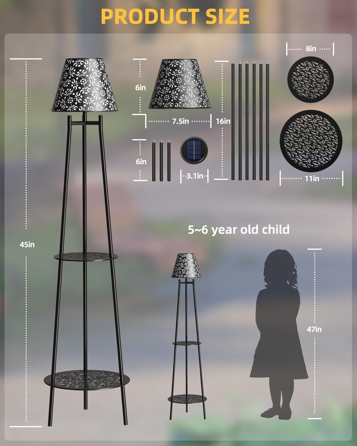 Solar Floor Lights Outdoor with 2 Plant Stands, 2 Pack Solar Lights Plant Stand, 45’’ Metal Solar Floor Lamps,Waterproof Solar Lantern Lights for Patio Backyard Garden Deck Porch Decor