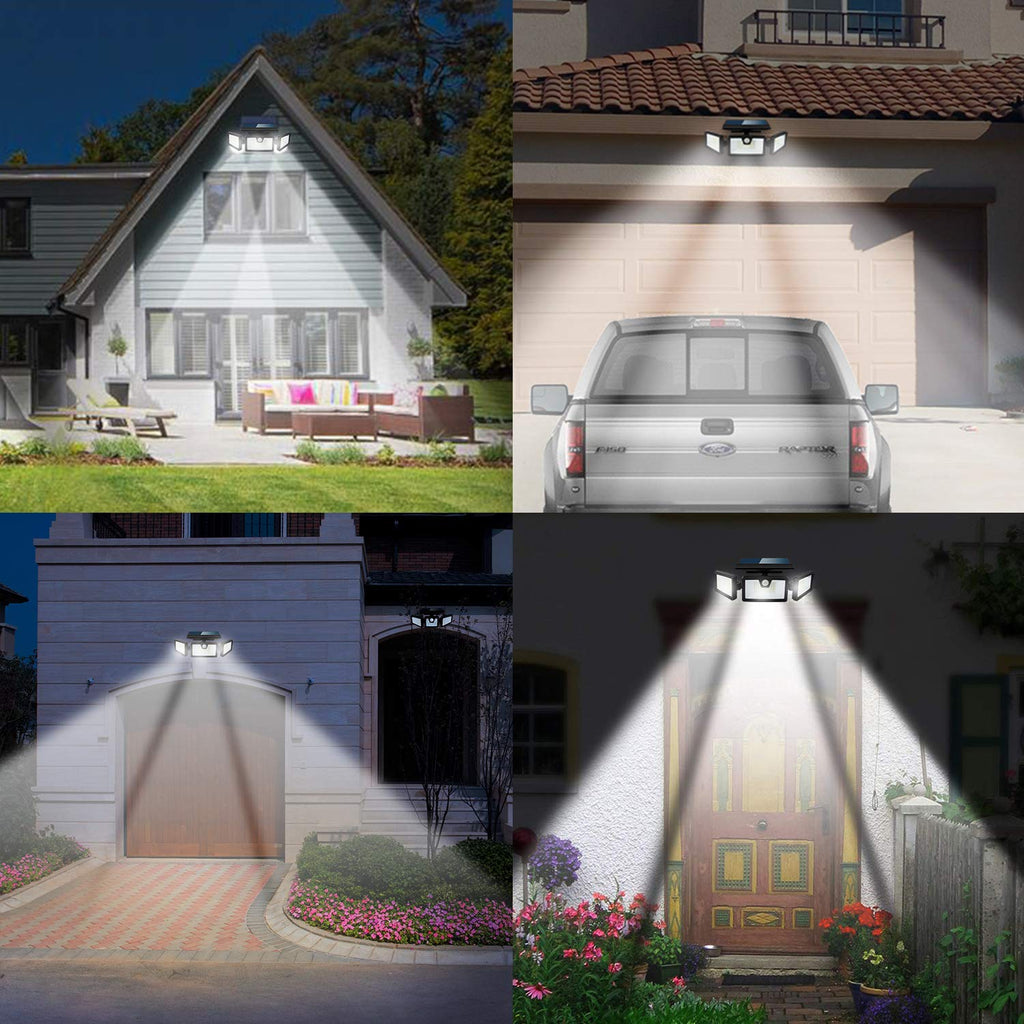 Otdair Solar Security Lights, 3 Head Adjustable Motion Sensor Lights 132LED Flood Lights Outdoor Spotlights 360° Rotatable IP65 Waterproof for Garden Patio Yard Porch Garage Pathway