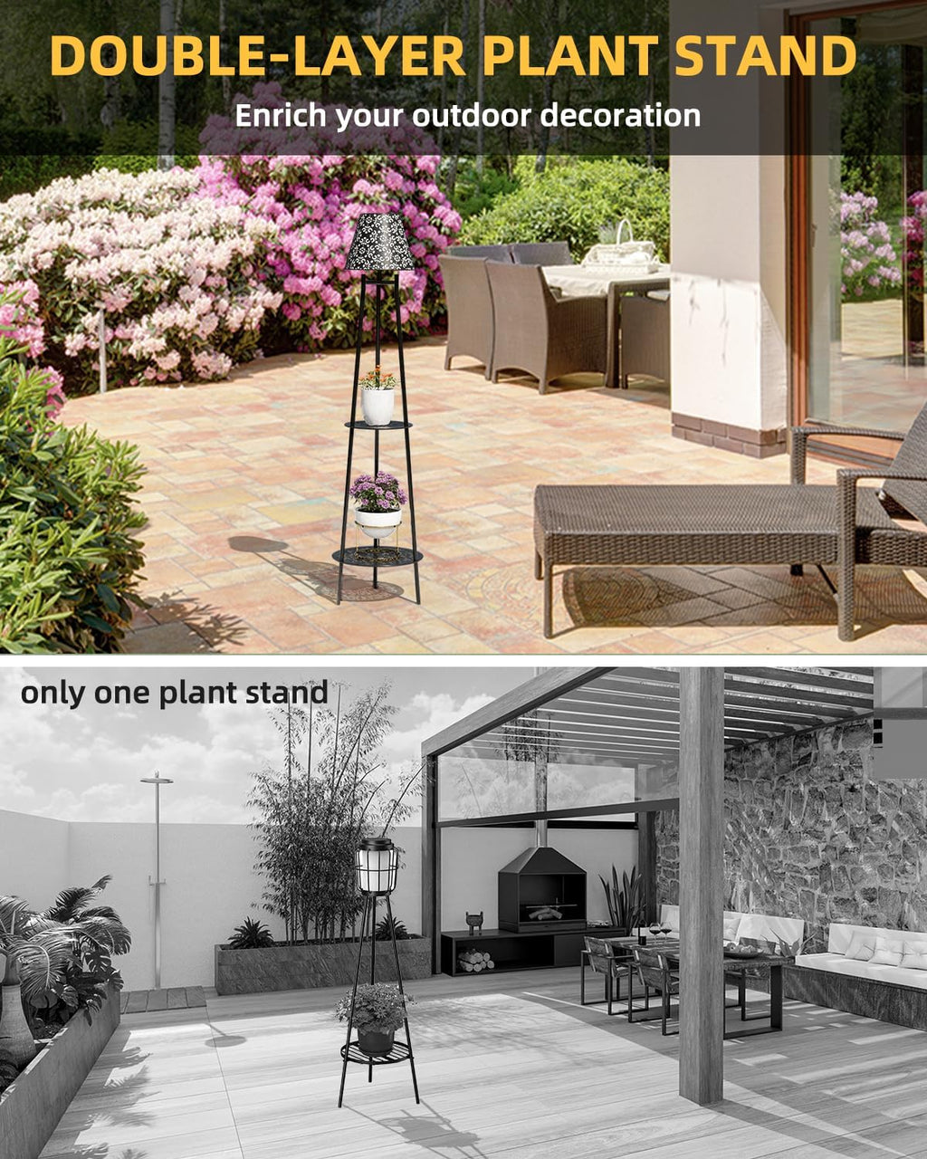 Solar Floor Lights Outdoor with 2 Plant Stands, 2 Pack Solar Lights Plant Stand, 45’’ Metal Solar Floor Lamps,Waterproof Solar Lantern Lights for Patio Backyard Garden Deck Porch Decor