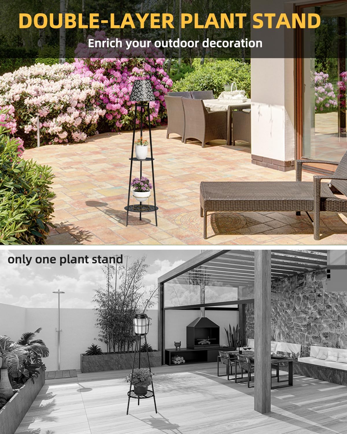 Solar Floor Lights Outdoor with 2 Plant Stands, 2 Pack Solar Lights Plant Stand, 45’’ Metal Solar Floor Lamps,Waterproof Solar Lantern Lights for Patio Backyard Garden Deck Porch Decor